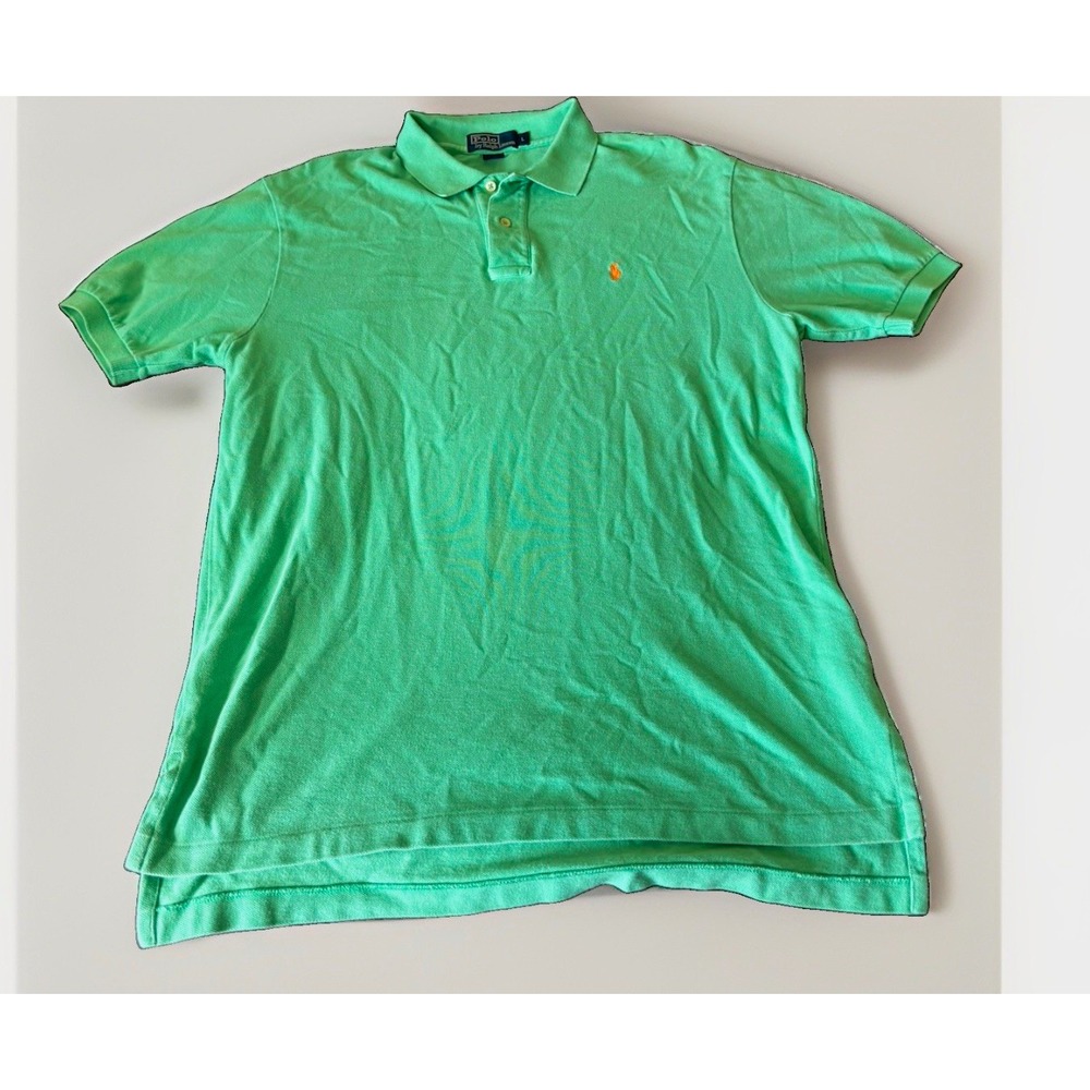 Polo Ralph Lauren Mens L Regular Green Solid Short Sleeve Knit Cotton Polo Logo